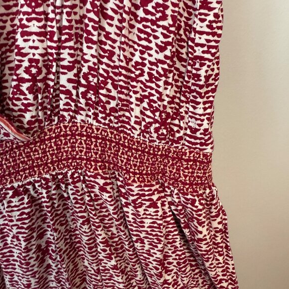 Loft Pink & White Sleeveless Patterned Jumpsuit Smocked Waist Deep V-neck - Picture 5 of 7